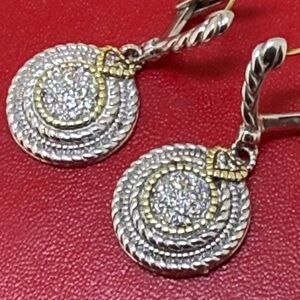 Judith Ripka JR Two 18k Gold  925 Sterling Silver Diamond Dangling Earrings
